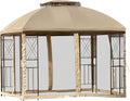 10' x 10' Beige Outdoor Patio Gazebo Canopy with Mesh Netting W5439