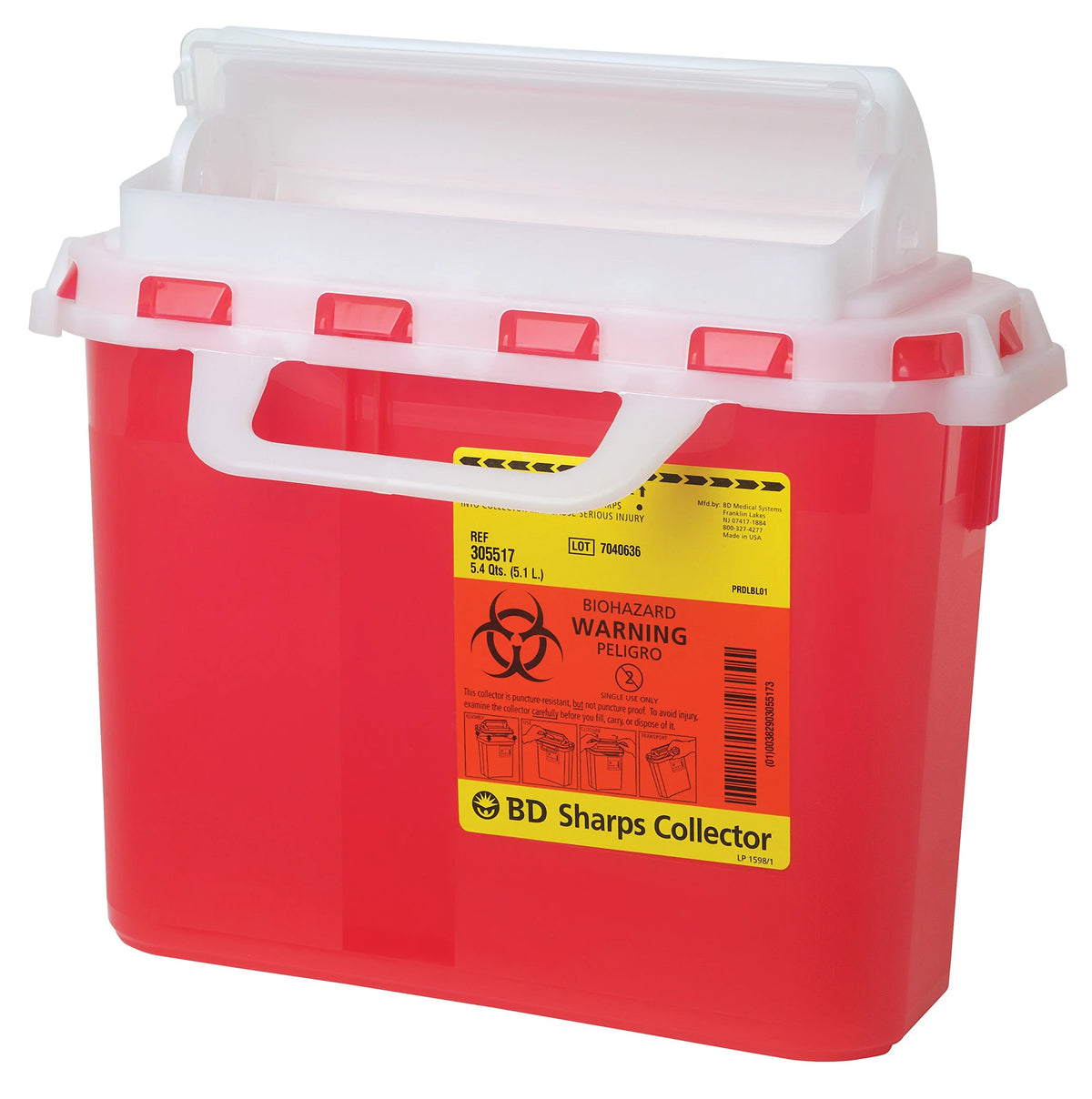 Sharps Collector with Counterbalanced Door, 5.4 Quart Capacity, Red, Pack of 12 B28073