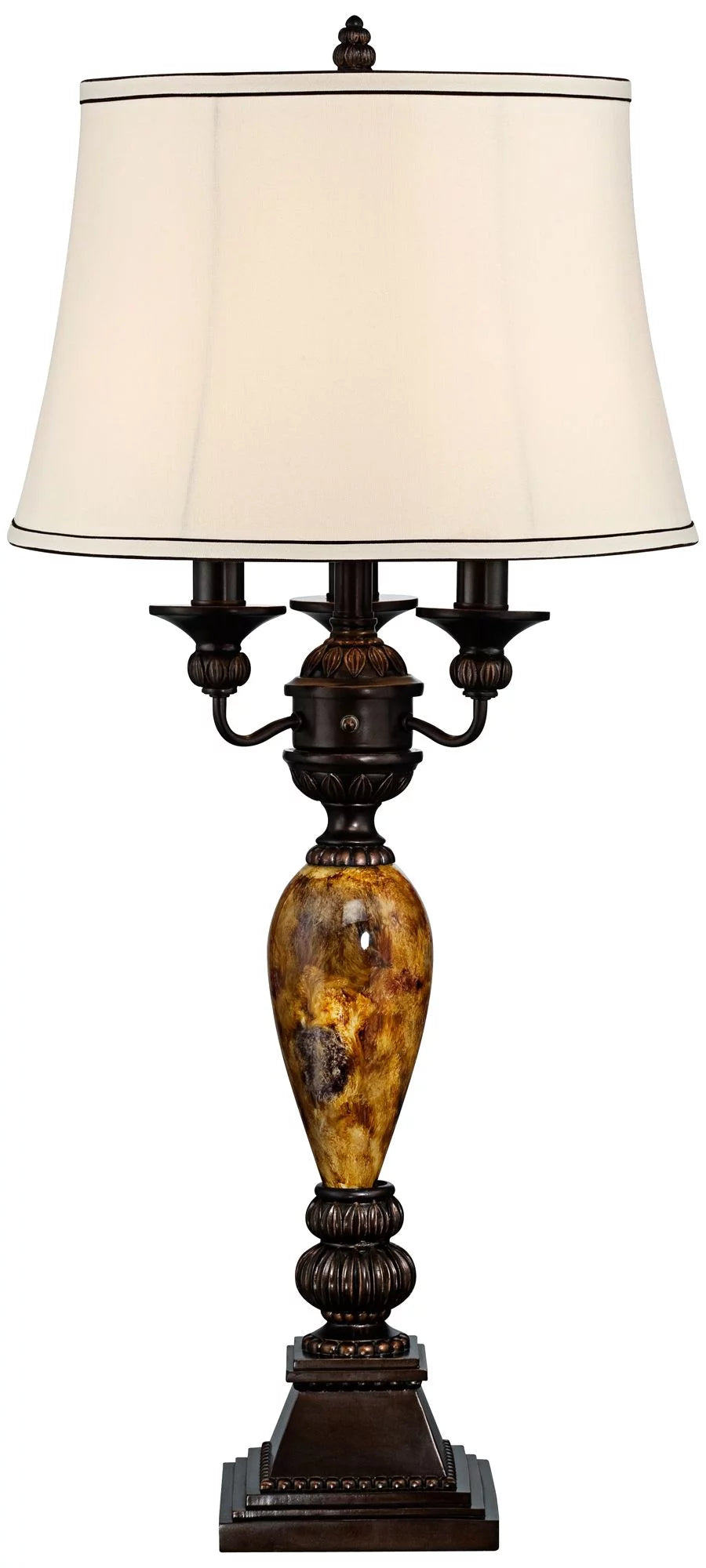 Traditional Table Lamp with White USB Dimmer Cord 37" Tall Bronze Golden Marbleized White Shade K6915