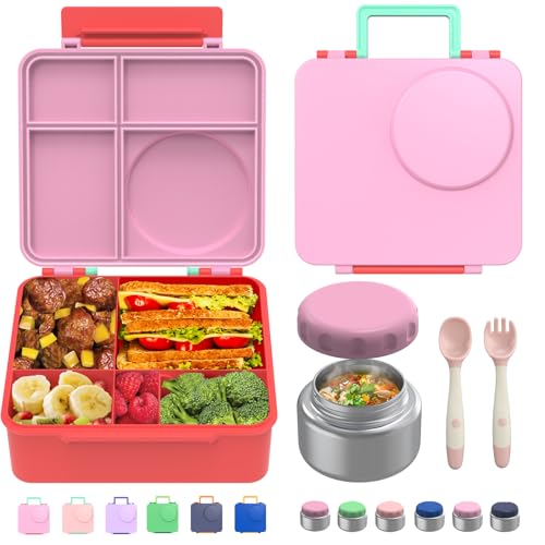 Leak-Proof Bento Box with Insulated Thermos Food Jar, 4 Compartments, Blue E9444