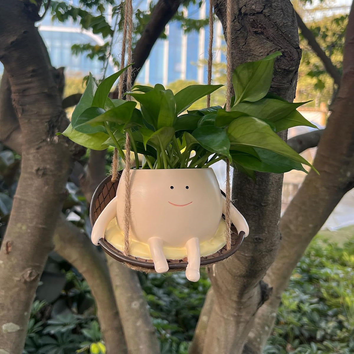 Hanging Swing Chair Planter Pot Smile Face Plant Pot for Indoor Outdoor Plants Cute Head Flower Pots U3425
