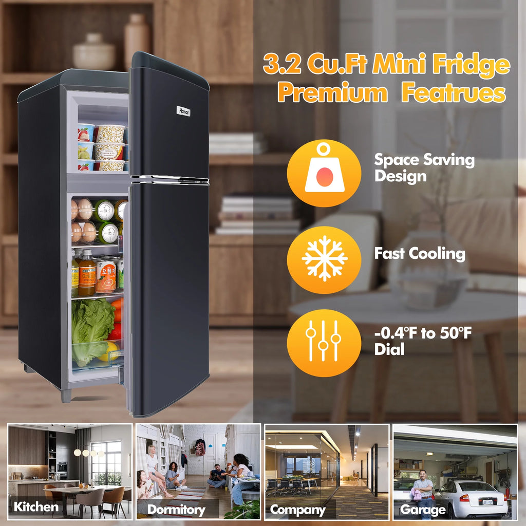 3.5 Cu Feet Two Door Mini Fridge with Freezer, Black T853