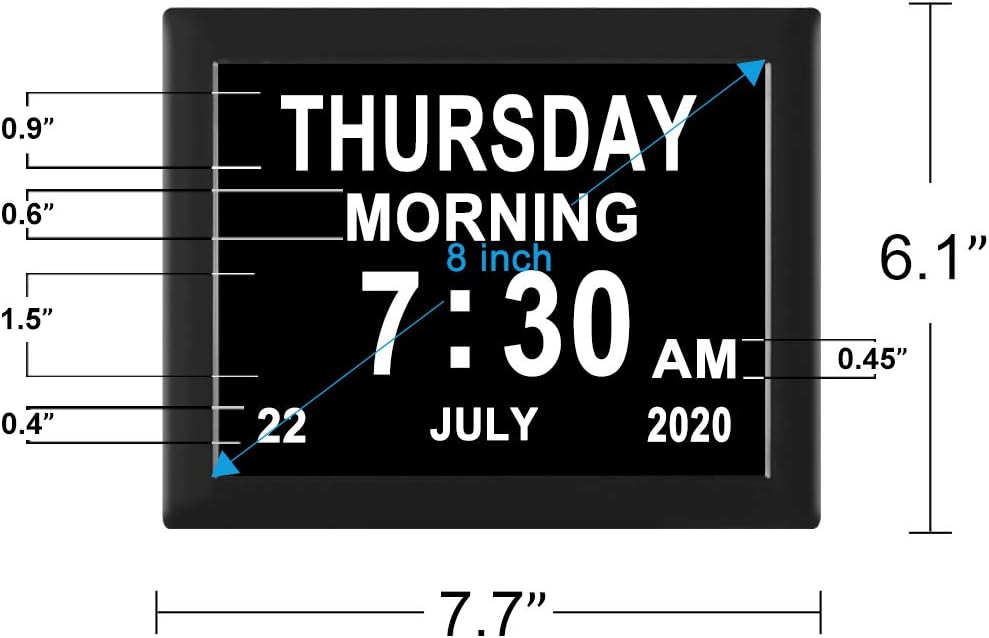 8 Inch Digital Calendar Day Clock with 12 Alarm Options G245148
