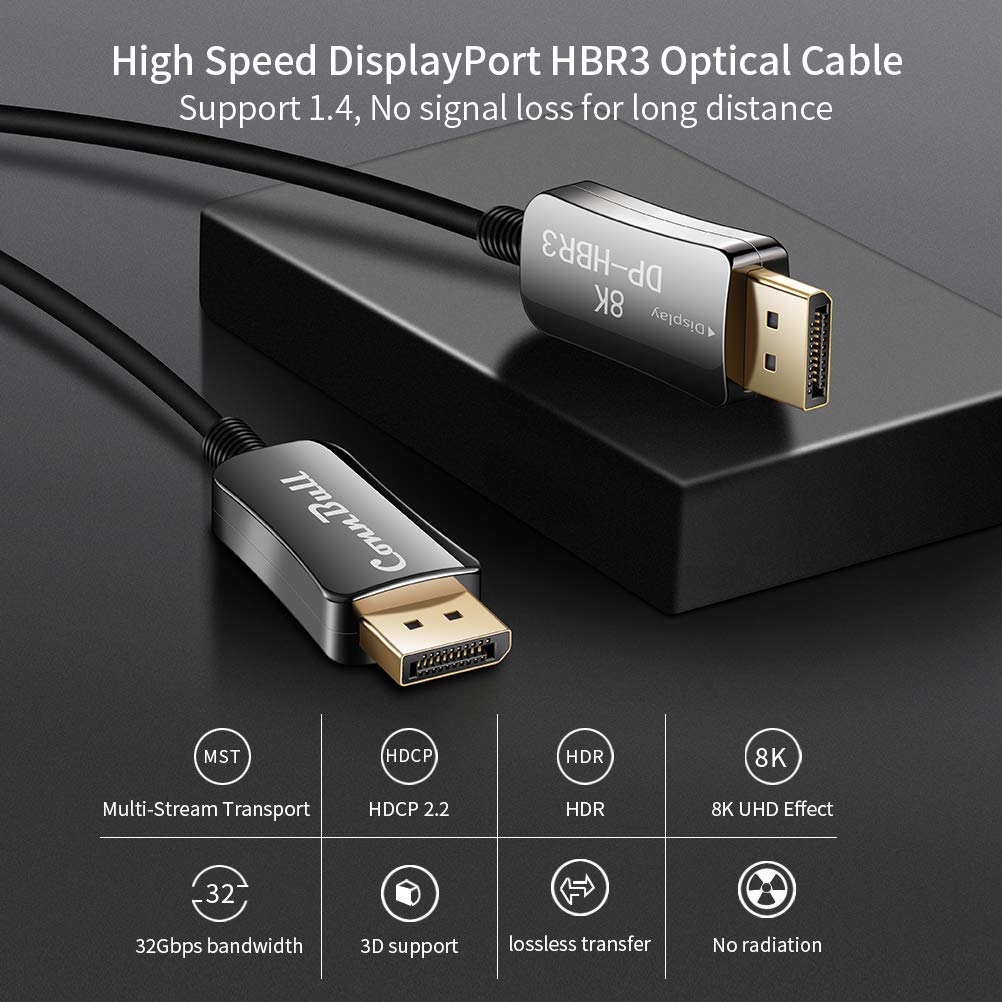 Fiber Optic DisplayPort 1.4 Cable 50ft 8K 32.4Gbps N2149