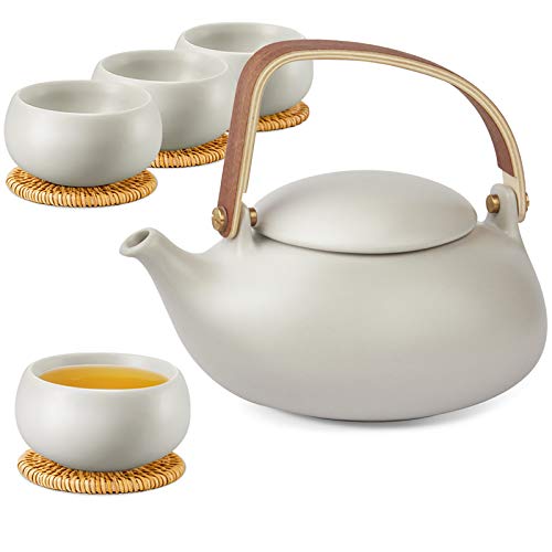 27 oz Ceramic Japanese Teapot with Fine Stainers and 4 Cups J728