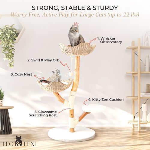 Solid Wood Cat Tree with Scratching Post and Bed R857242
