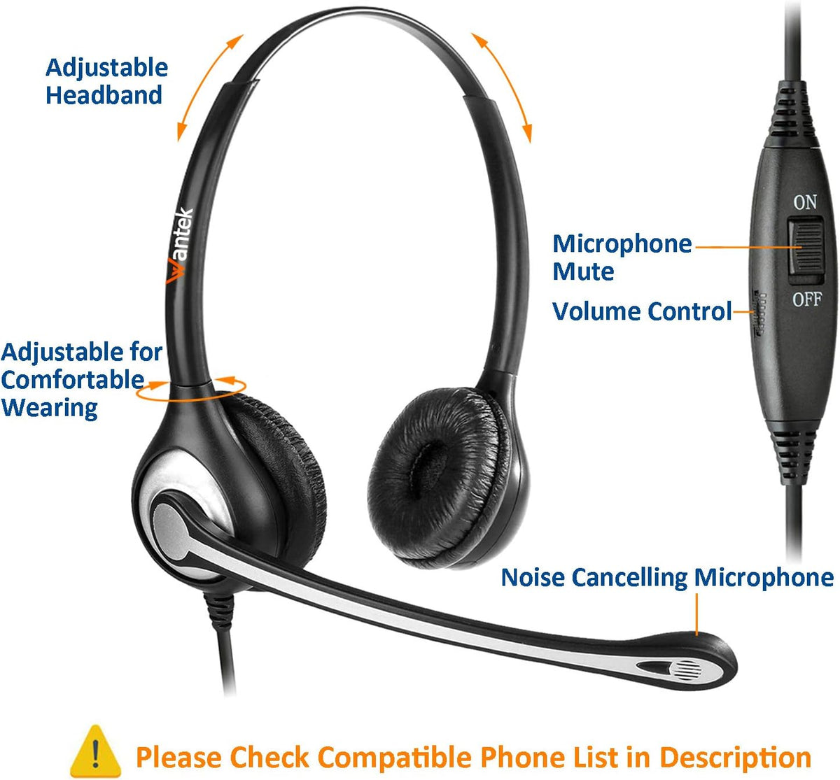Corded Telephone Headset with Noise Canceling Mic G8243