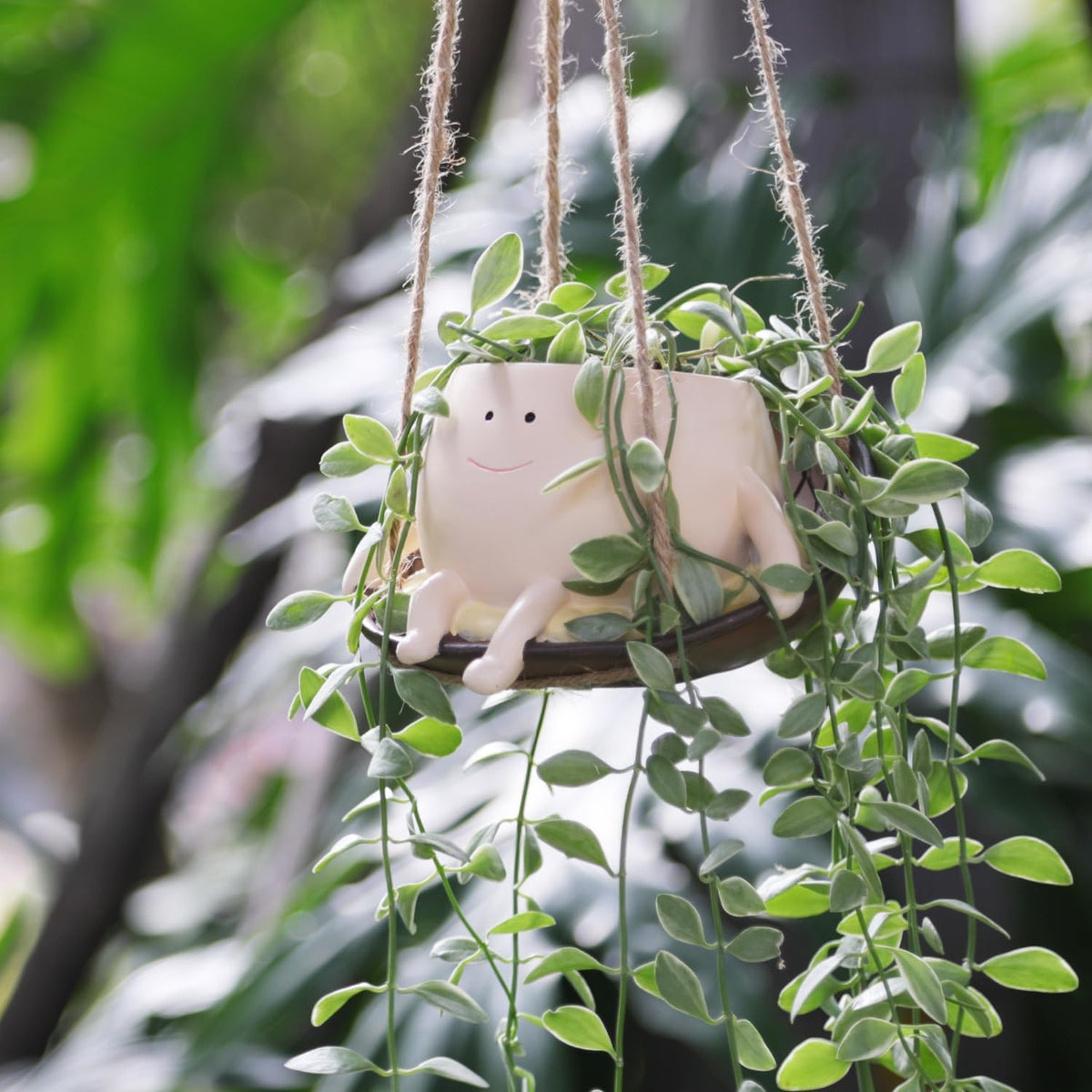 Hanging Swing Chair Planter Pot Smile Face Plant Pot for Indoor Outdoor Plants Cute Head Flower Pots U3425