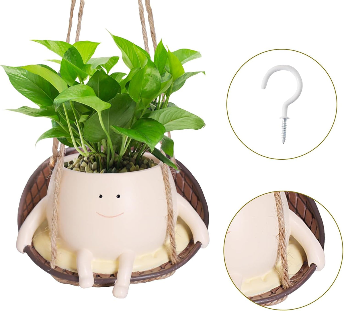 Hanging Swing Chair Planter Pot Smile Face Plant Pot for Indoor Outdoor Plants Cute Head Flower Pots U3425
