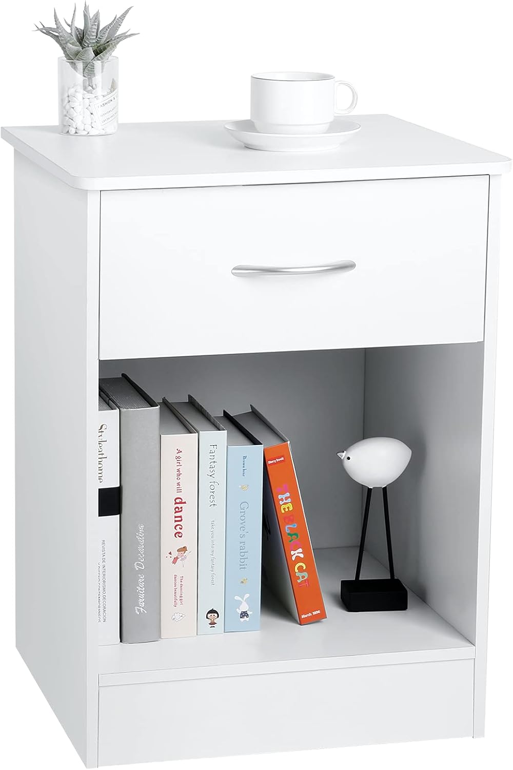 White Nightstand with Drawer and Shelf P7235
