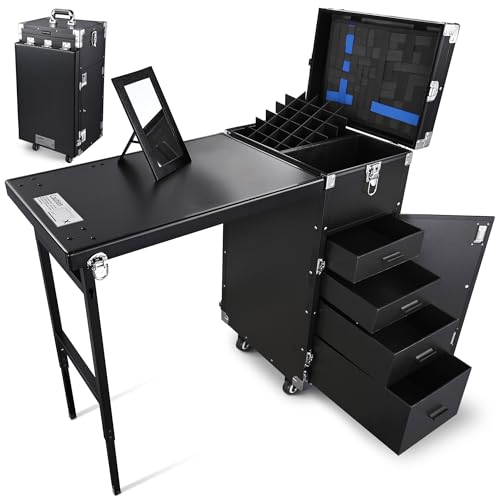 Black Rolling Manicure Table with 4 Drawers J647072