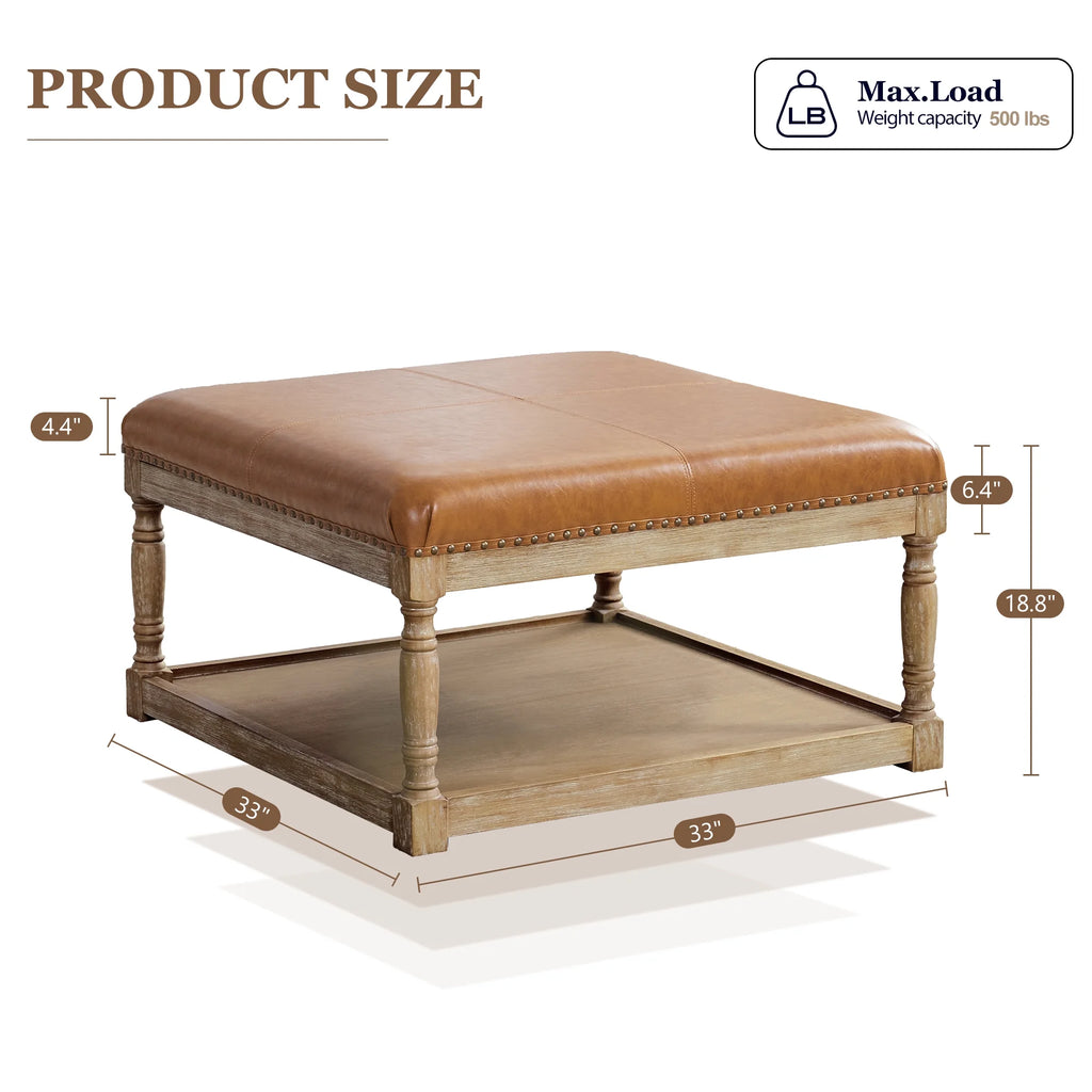 Large Square Ottoman Coffee Table with Storage Shelf (Brown) F926