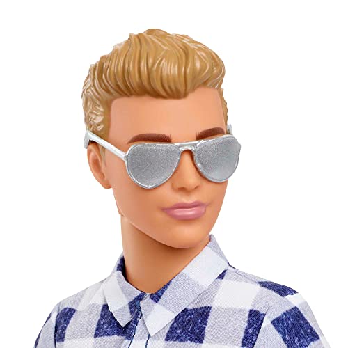 Camping Set with Blonde Ken Doll in Plaid Shirt & Accessories Including Cooler, Map H968832