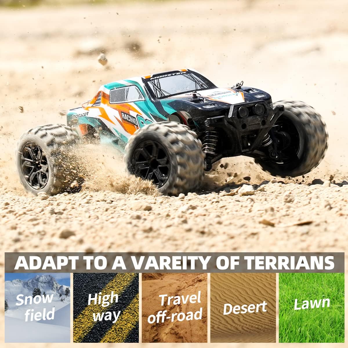 1:18 Remote Control High Speed RC Monster Truck with Rechargeable Batteries Pack of 2 F785951