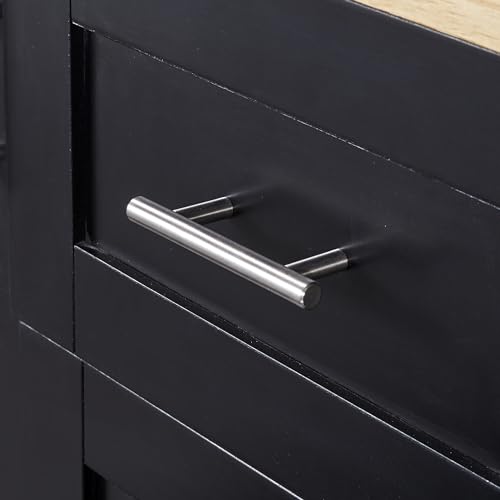 Grey Blue Rolling Kitchen Cart with 3 Drawers and Rubber Wood Top G51753