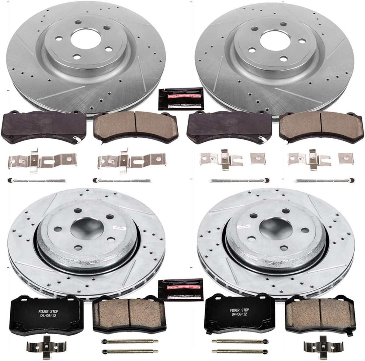 Front and Rear Carbon Fiber Brake Pads with Drilled & Slotted Brake Rotors Kit B151024