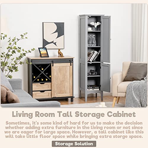Tall Bathroom Floor Cabinet with Doors, Narrow Slim Linen Tower, 14.5 x 14.5 x 63 inches Espresso N374220