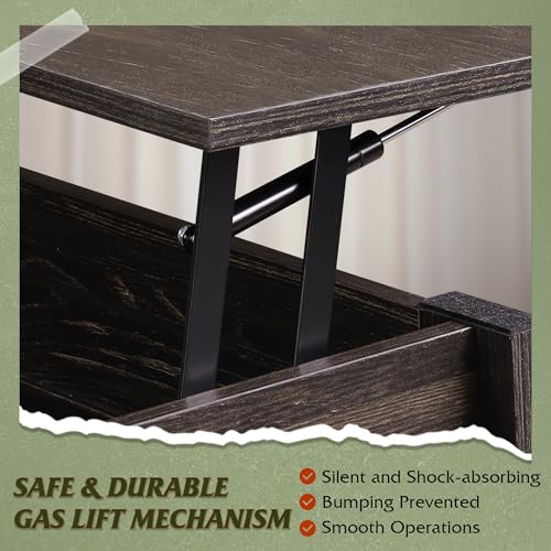 Rustic Brown Lift Top Coffee Table with Storage Shelf A67675
