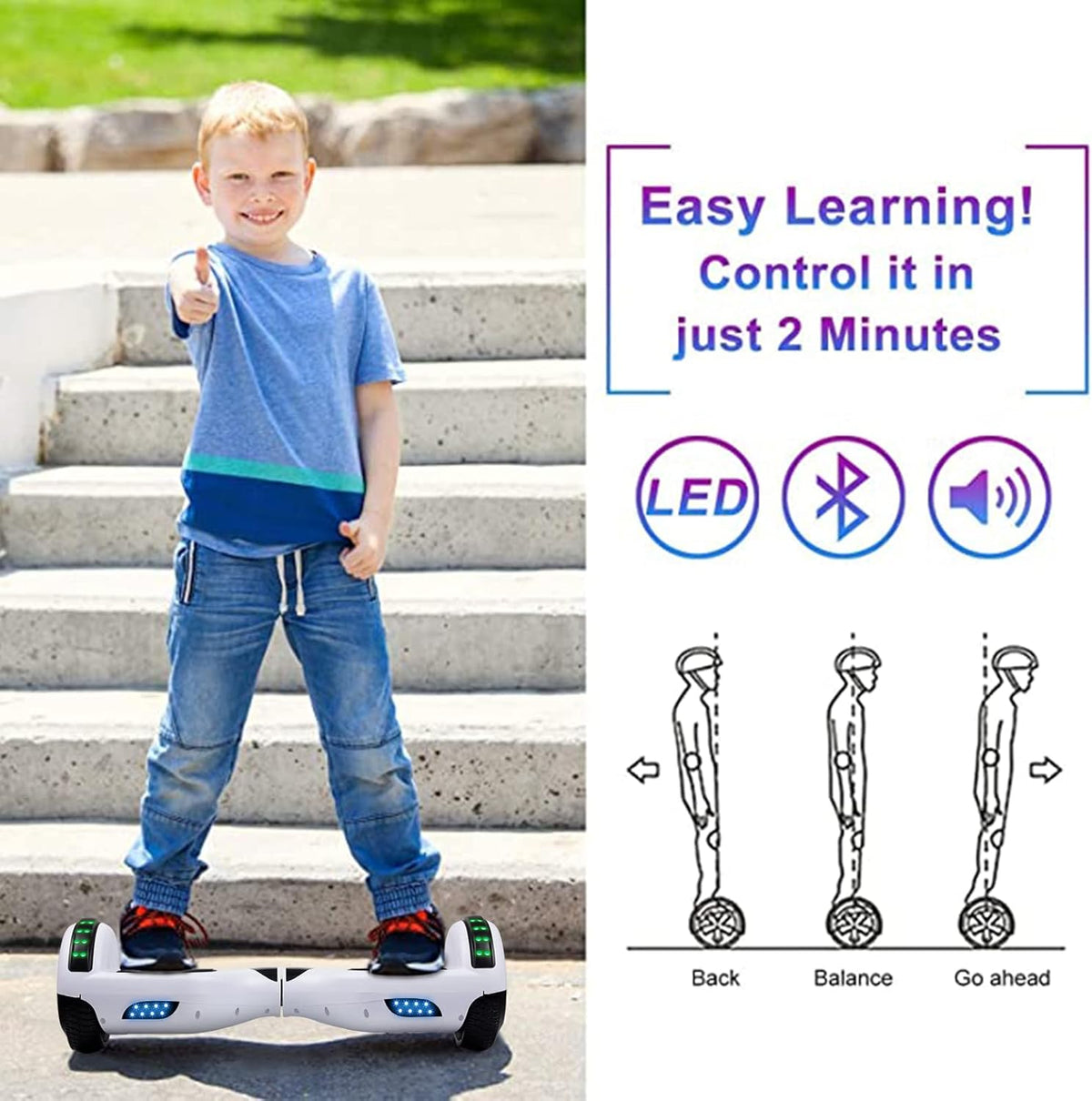 6.5" Two-Wheel Self-Balancing Hoverboard with Bluetooth Speakers and LED Lights S1660