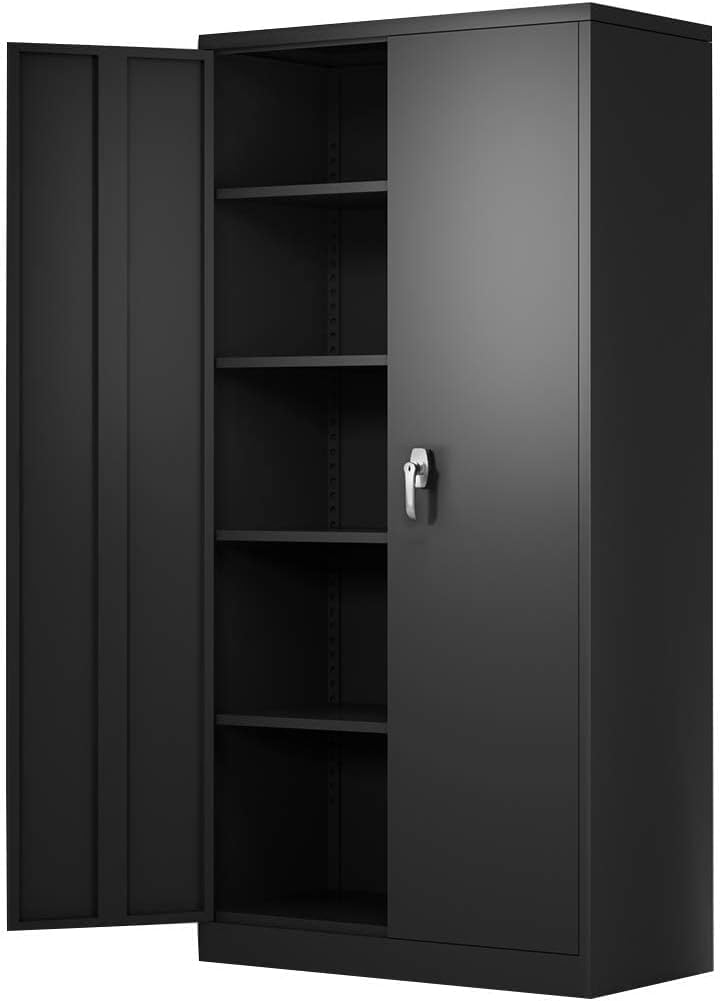 Black 72'' Tall Metal Storage Cabinet with 2 Doors and Adjustable Shelves Y20174