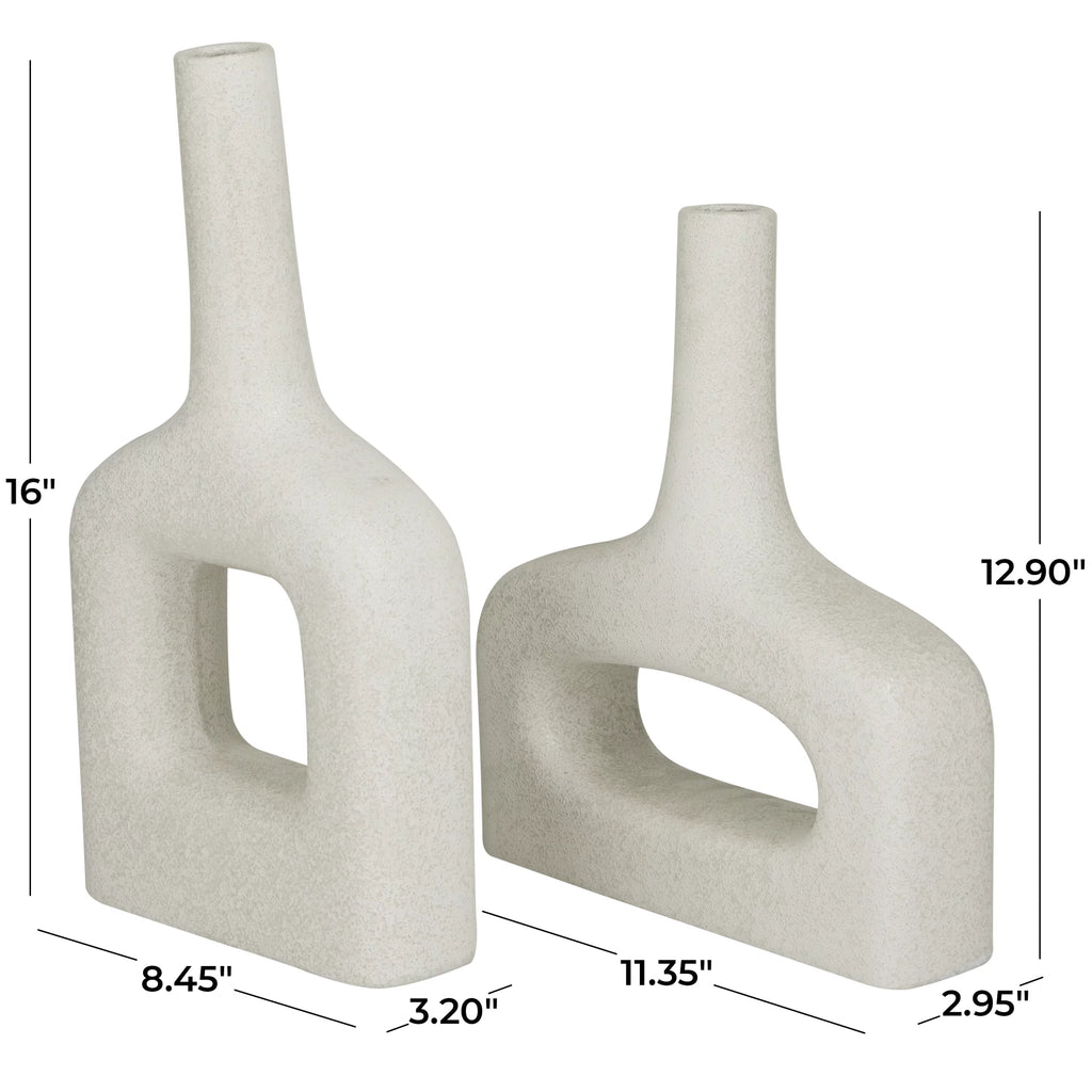 16" 13"H White Ceramic Vase Set of 2 Y4196