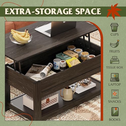 Rustic Brown Lift Top Coffee Table with Storage Shelf A67675