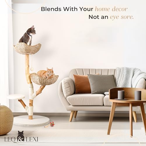 Solid Wood Cat Tree with Scratching Post and Bed R857242