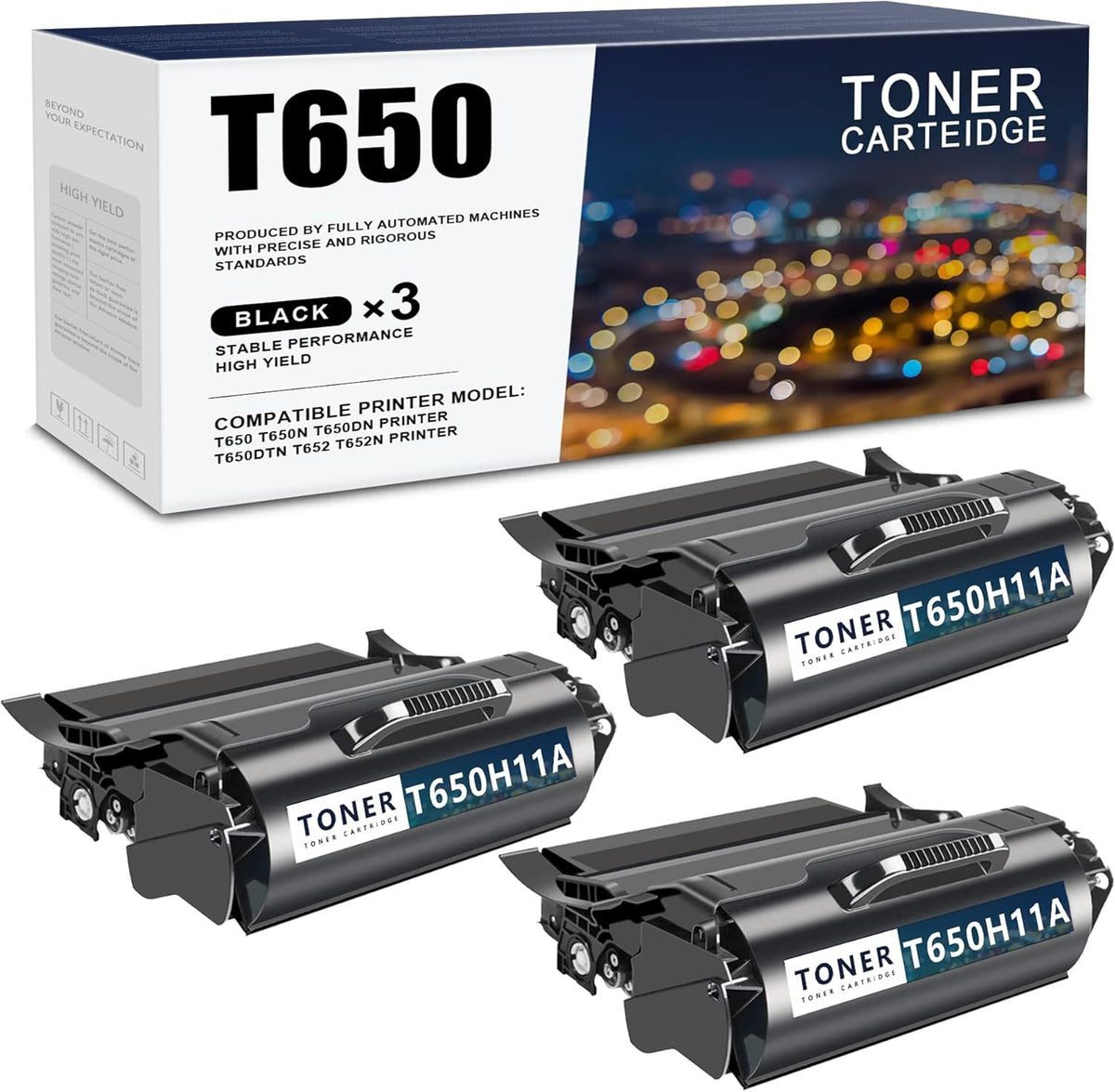 Compatible T650 Toner Cartridges 3 Pack Black M668665