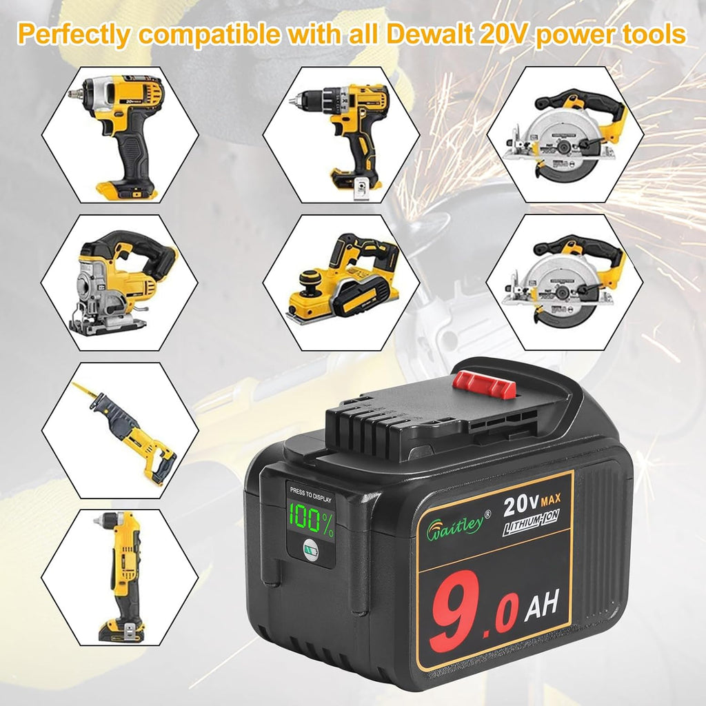 2 Pack 20V 9.0Ah Replacement Battery for Cordless Power Tools with LED Indicator I4663