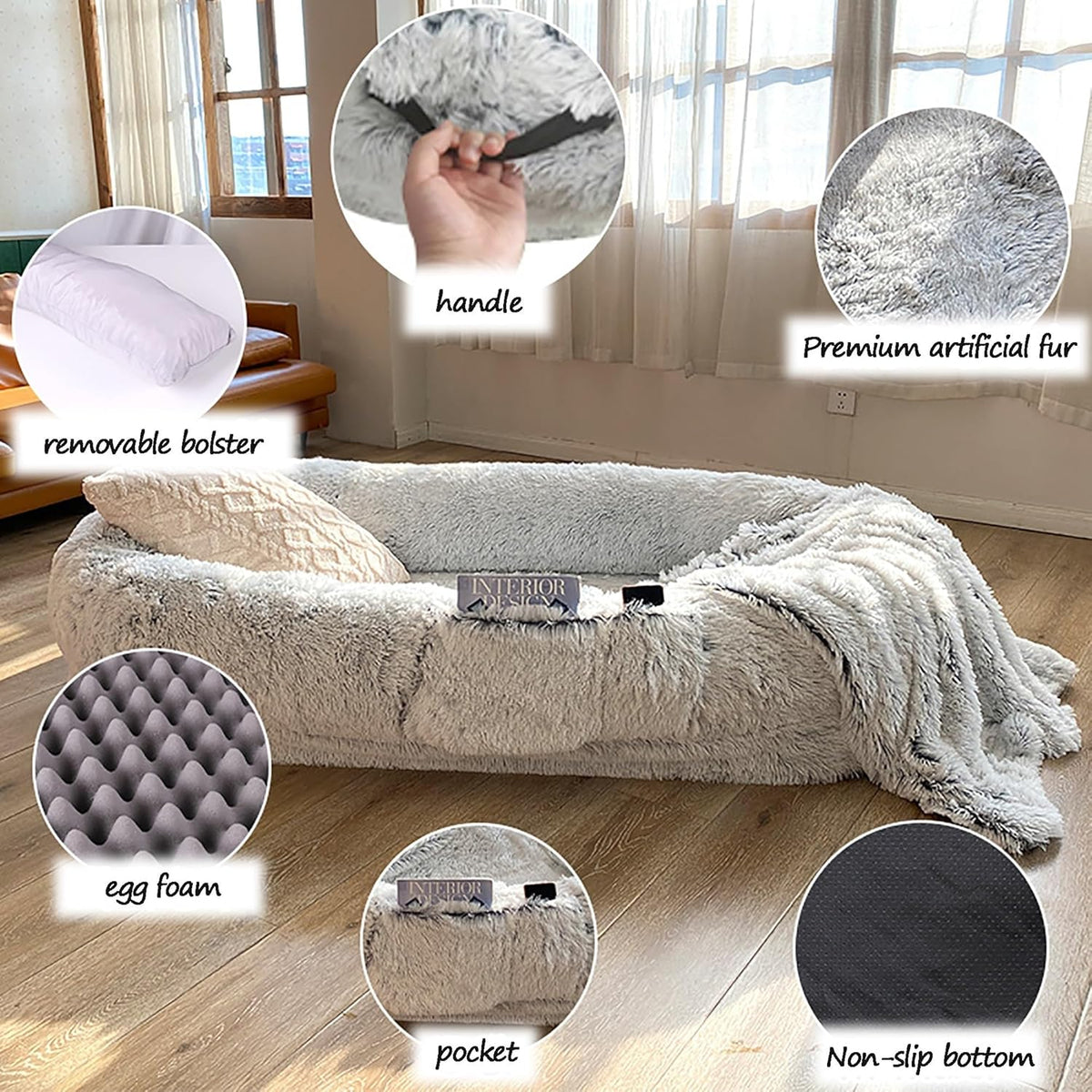 Gray Detachable Washable Giant Dog Bed Z691186