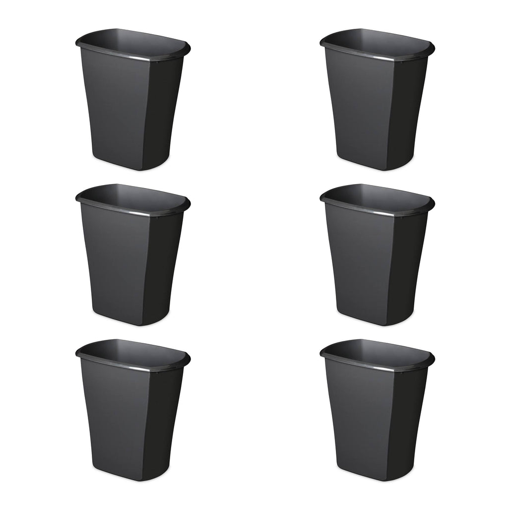 10 Gallon Plastic Wastebasket Trash Can, Black (6 Pack) V643126