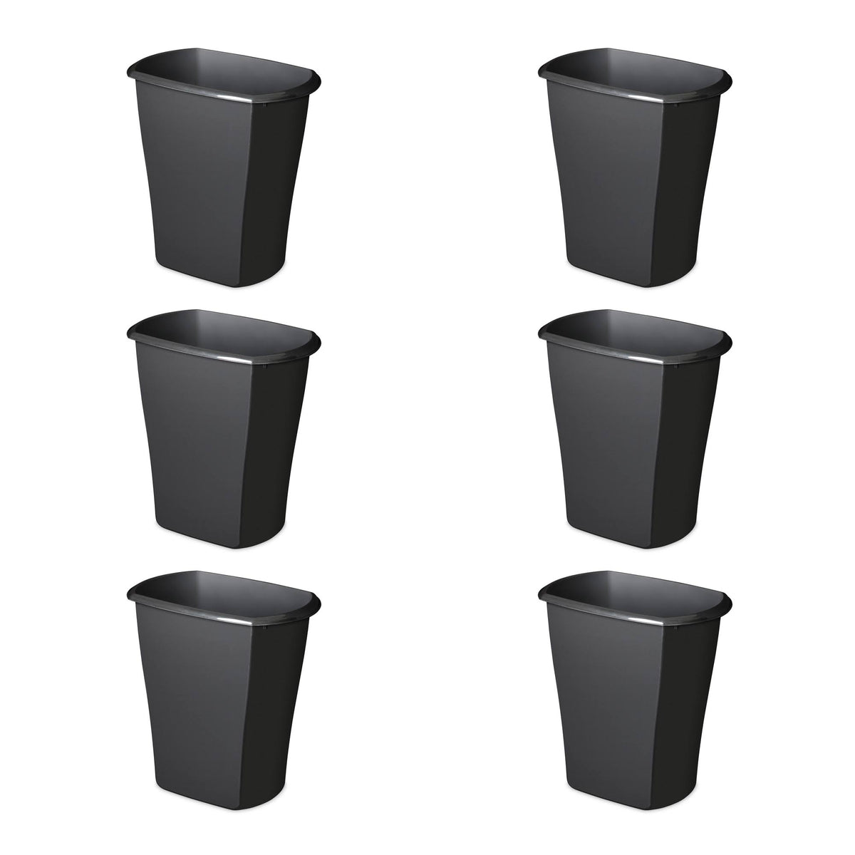 10 Gallon Plastic Wastebasket Trash Can, Black (6 Pack) V643126
