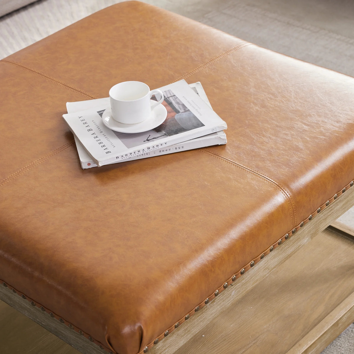Large Square Ottoman Coffee Table with Storage Shelf (Brown) F926