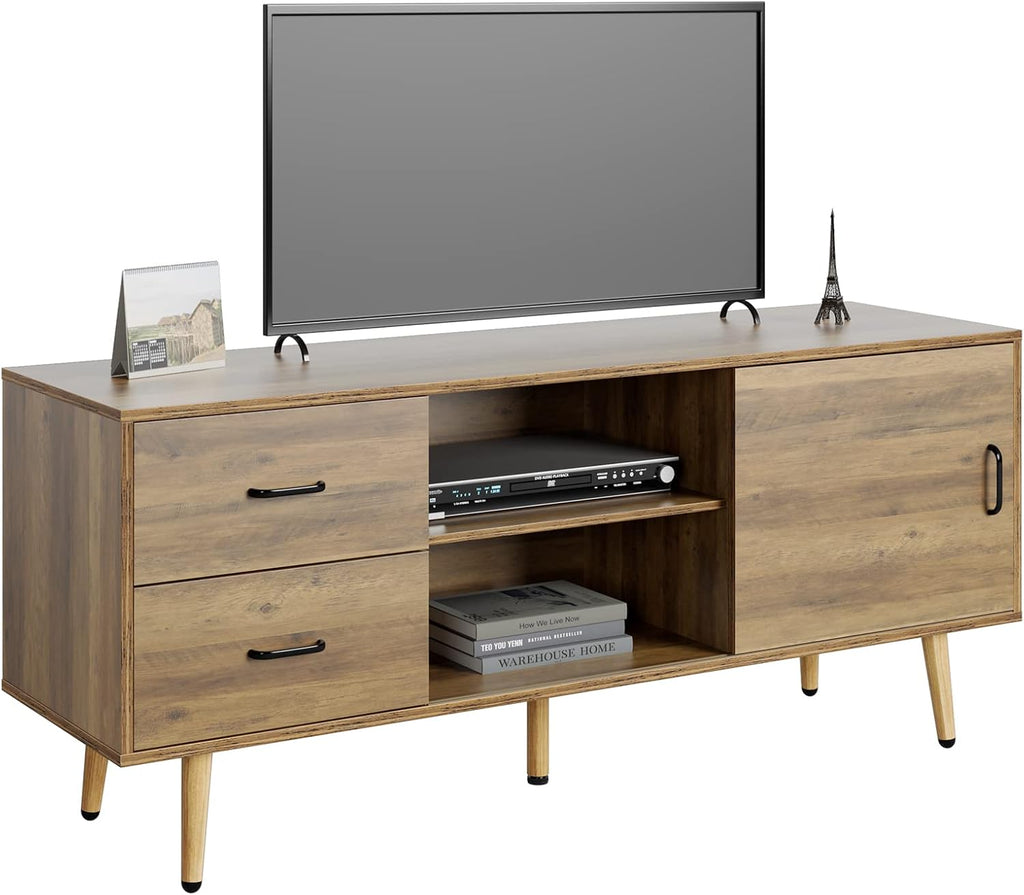 Mid Century Modern Wood TV Stand with Sliding Door W3597