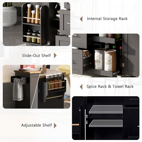 Grey Blue Rolling Kitchen Cart with 3 Drawers and Rubber Wood Top G51753