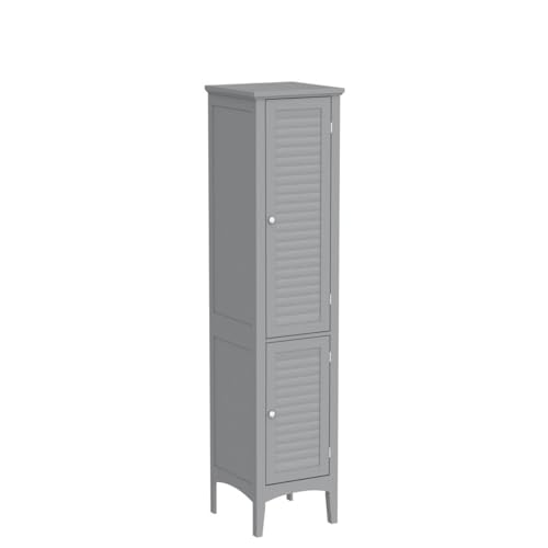 Tall Bathroom Floor Cabinet with Doors, Narrow Slim Linen Tower, 14.5 x 14.5 x 63 inches Espresso N374220