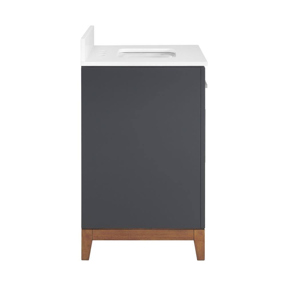 Dark Gray Single Sink Bathroom Vanity with White Engineered Stone Top Q5038