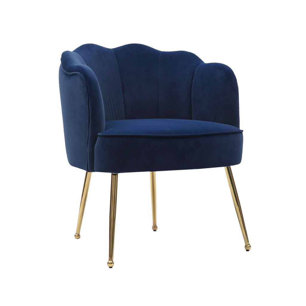 Blue Velvet Accent Chair with Gold Metal Legs R579