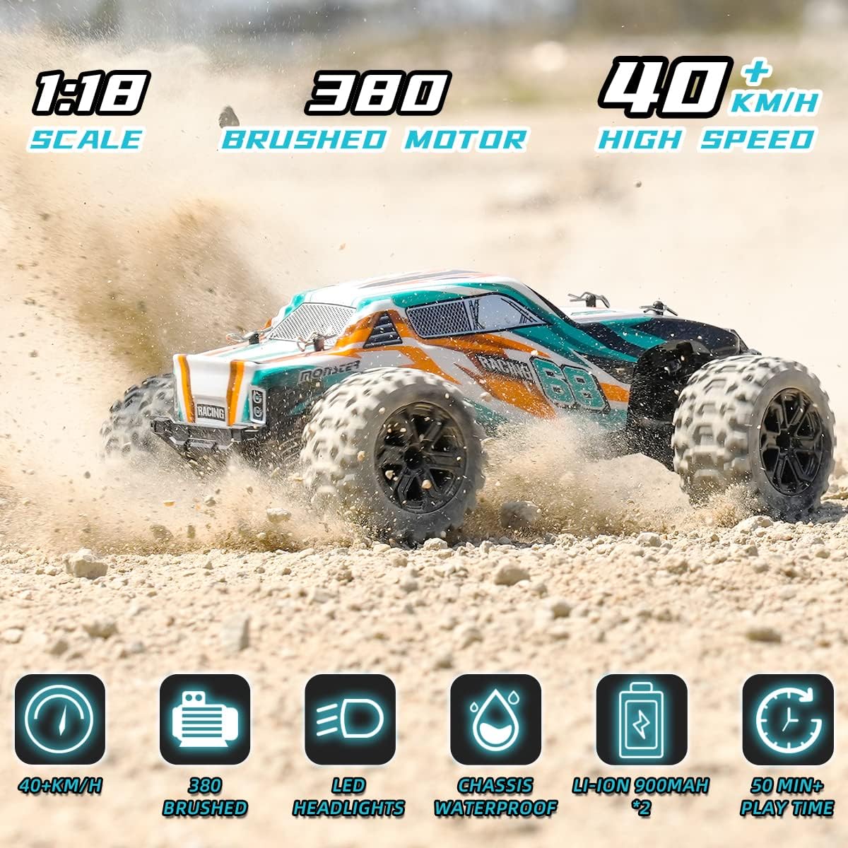 1:18 Remote Control High Speed RC Monster Truck with Rechargeable Batteries Pack of 2 F785951