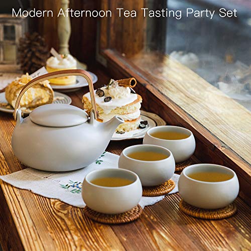 27 oz Ceramic Japanese Teapot with Fine Stainers and 4 Cups J728