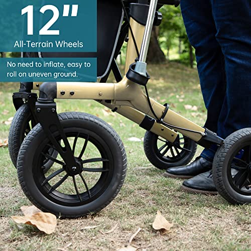 Compact Folding All-Terrain Rollator Walker with Rubber Wheels (Orange) N97908