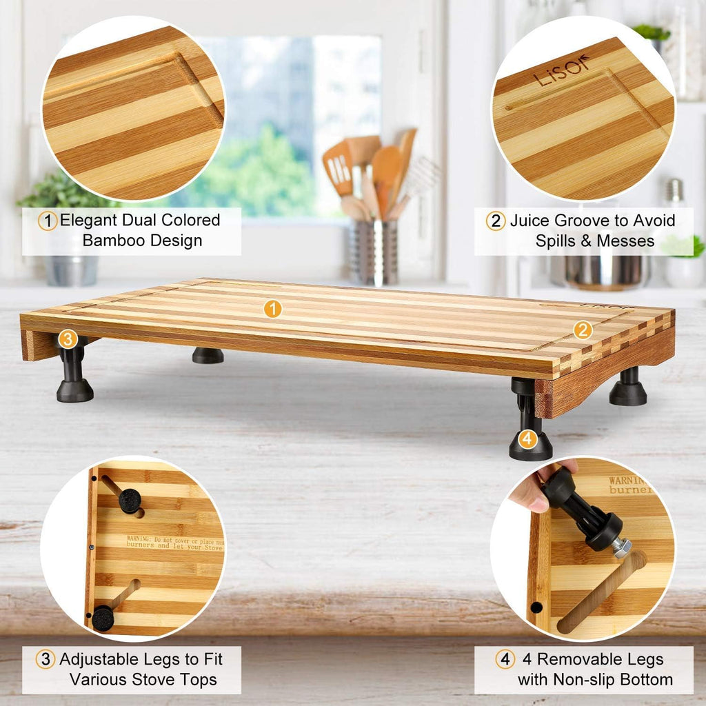 Bamboo Stovetop Cover Cutting Board with Adjustable Legs Z723