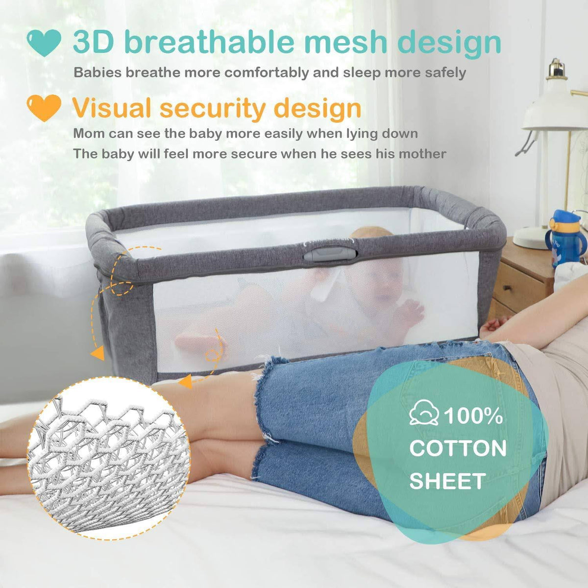 3-in-1 Baby Bassinet & Bedside Sleeper with Cradle Mode W2509