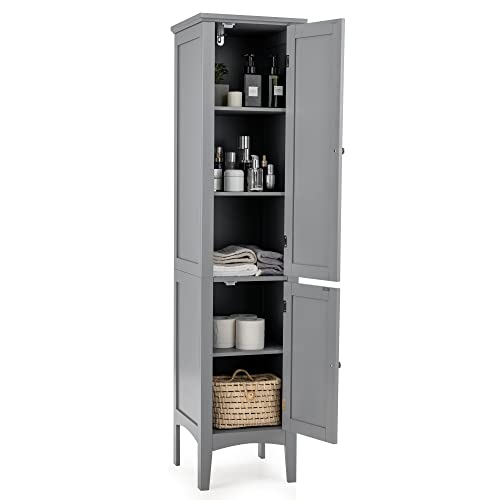 Tall Bathroom Floor Cabinet with Doors, Narrow Slim Linen Tower, 14.5 x 14.5 x 63 inches Espresso N374220