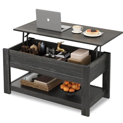 Rustic Brown Lift Top Coffee Table with Storage Shelf A67675