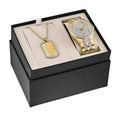 Gold-Tone PVD Watch and Dog Tag Pendant Box Set Z18045