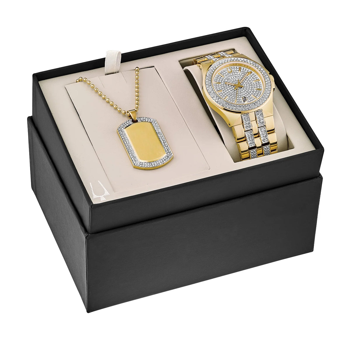 Gold-Tone PVD Watch and Dog Tag Pendant Box Set Z18045
