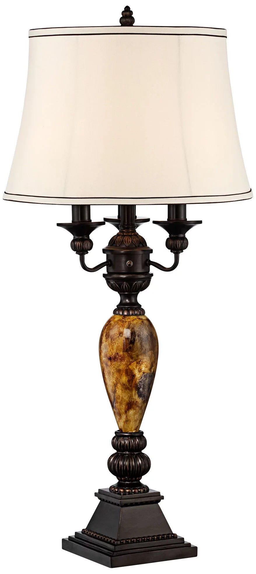 Traditional Table Lamp with White USB Dimmer Cord 37" Tall Bronze Golden Marbleized White Shade K6915