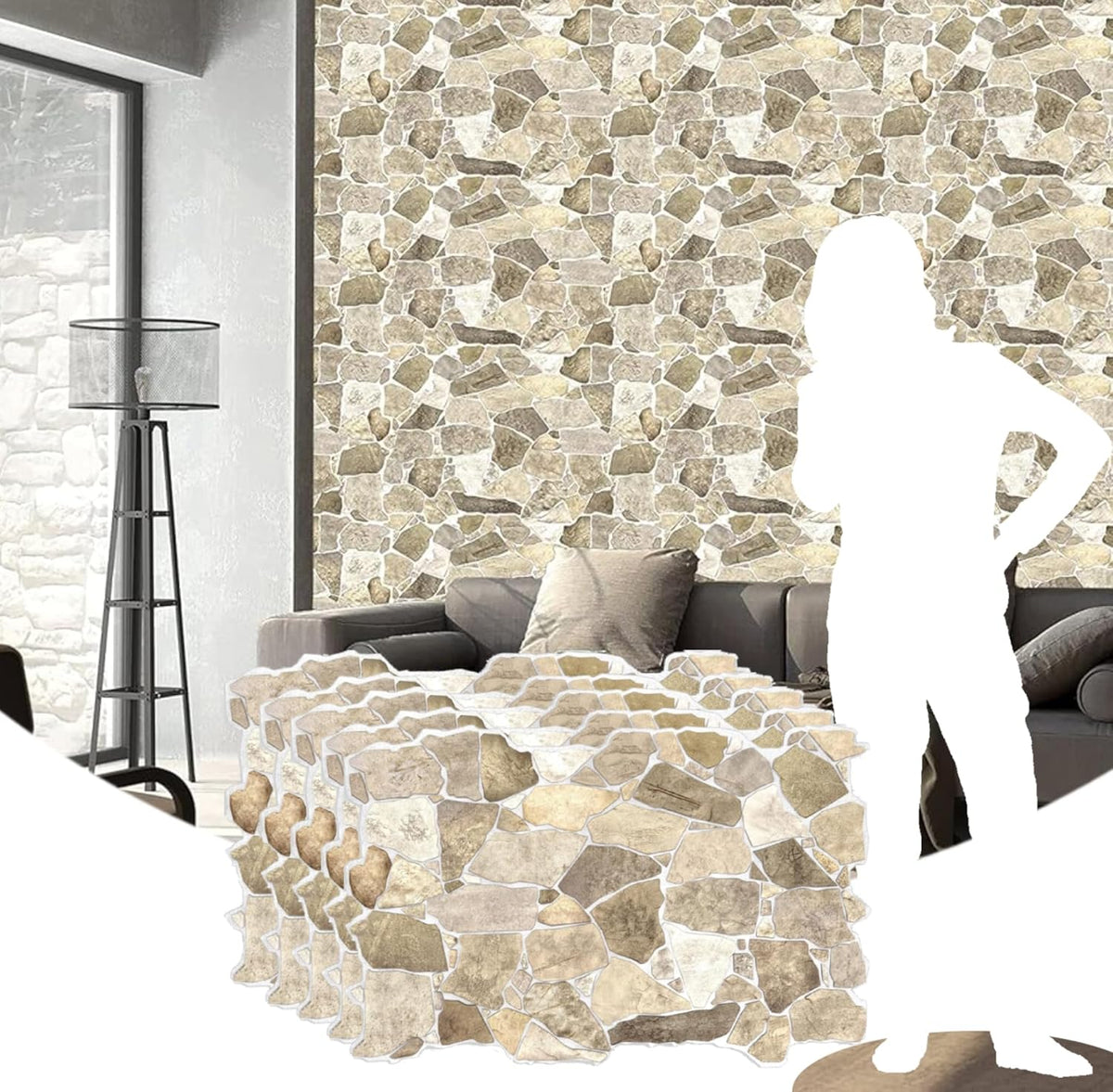 Beige Brown Faux Stone PVC Wall Panels, Pack of 5, Covers 33.5 sq. ft N467764