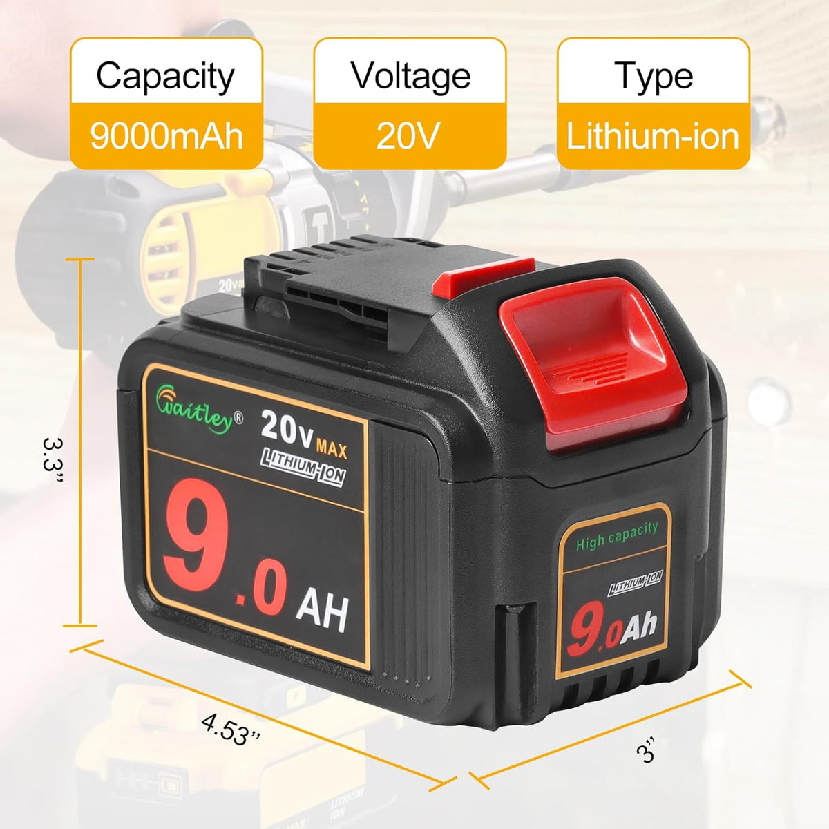 2 Pack 20V 9.0Ah Replacement Battery for Cordless Power Tools with LED Indicator I4663